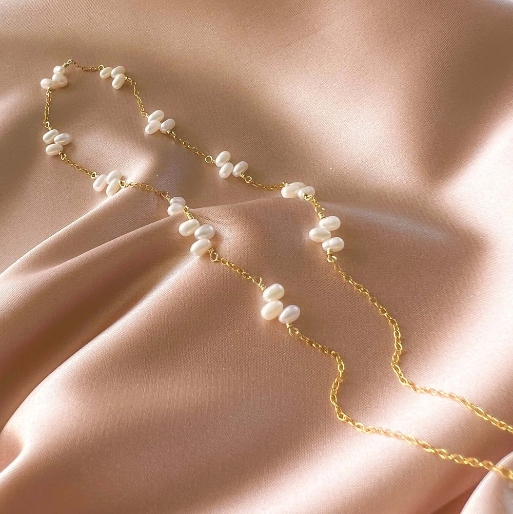 Freshwater Bead Pearl Necklace with 14k Gold-Plated Chain