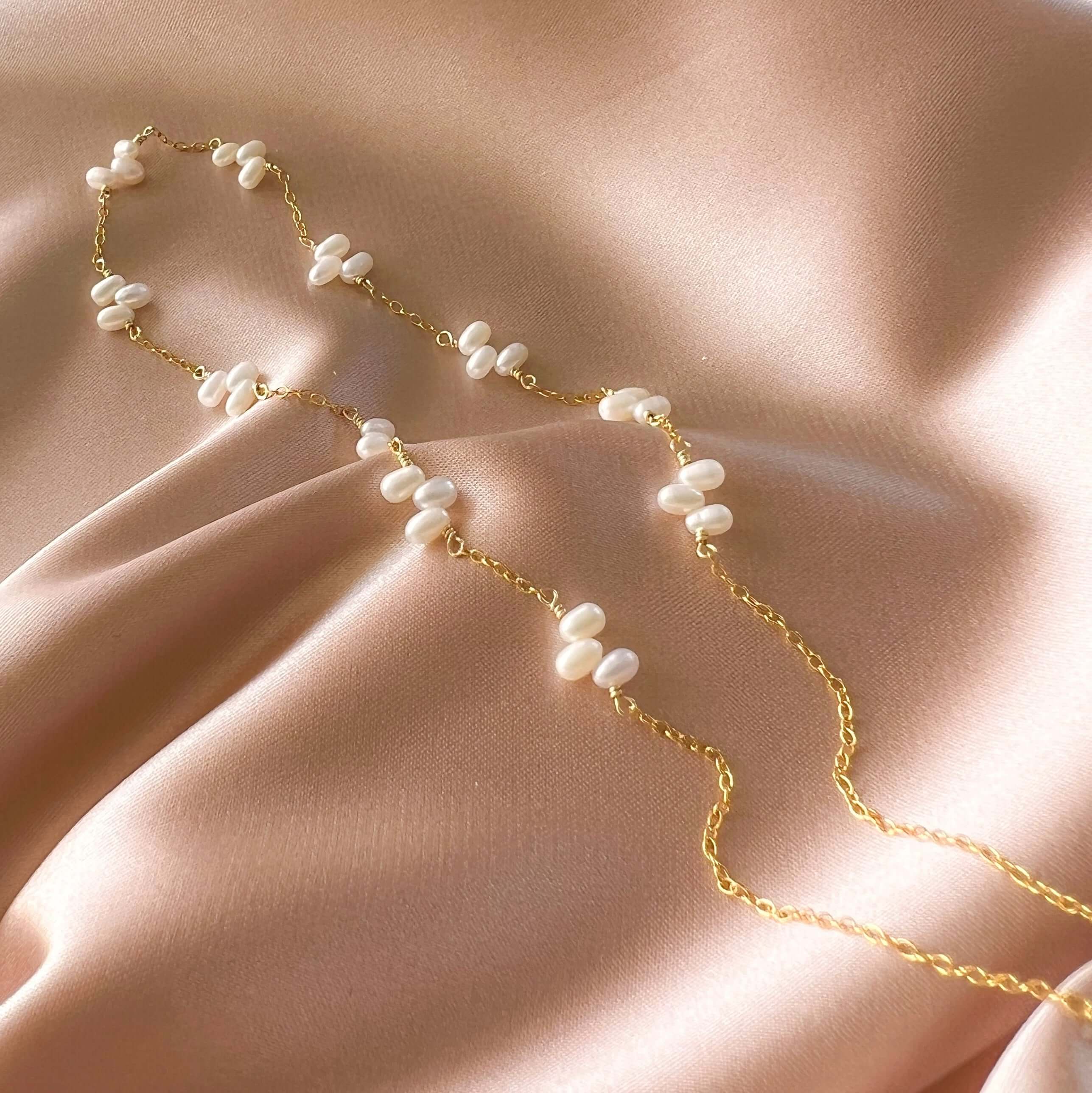 Freshwater Bead Pearl Necklace with 14k Gold-Plated Chain