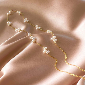 Freshwater Bead Pearl Necklace with 14k Gold-Plated Chain