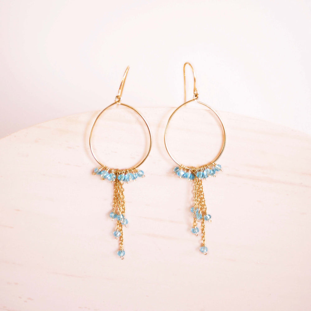 Aquamarine Gemstone Swing Hoop Earrings