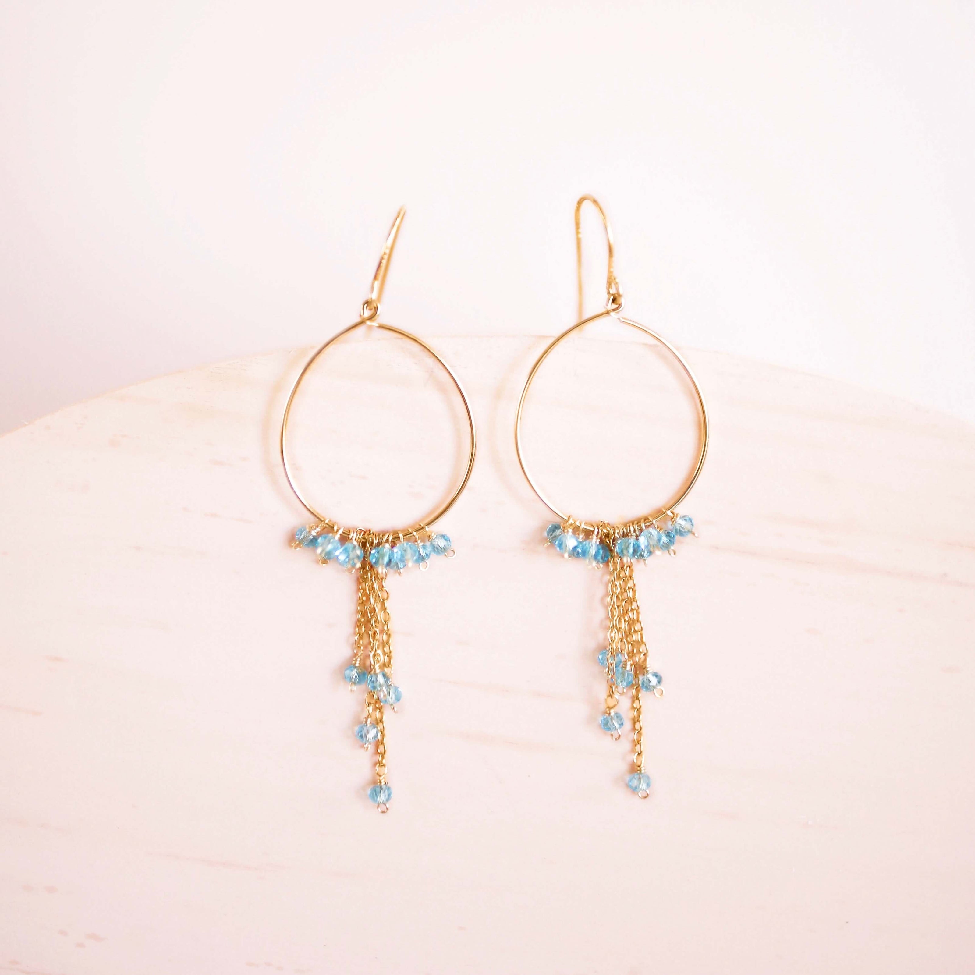 Aquamarine Gemstone Swing Hoop Earrings