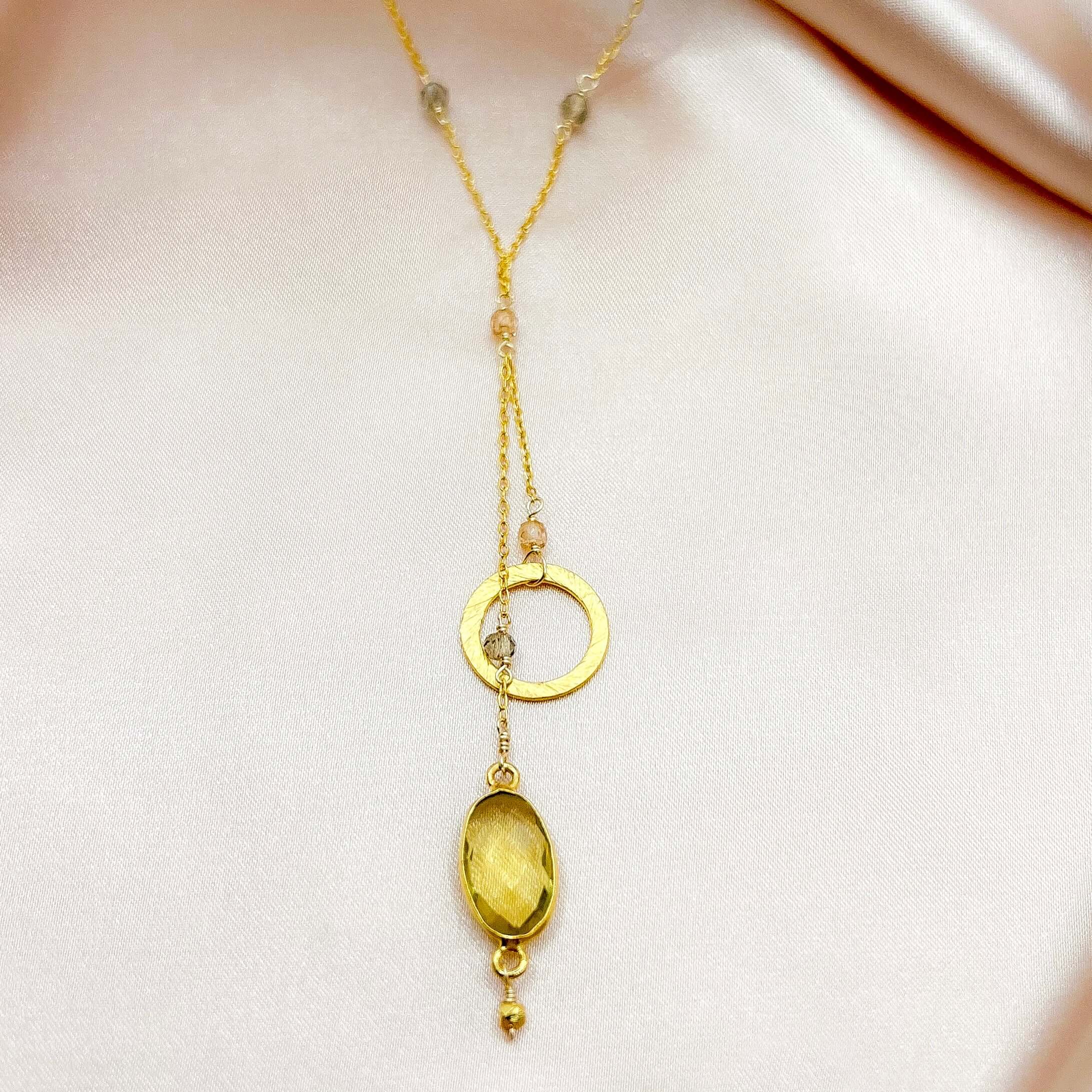 Ballet Necklace with Citrine Gemstone and Elegant Circle Accent