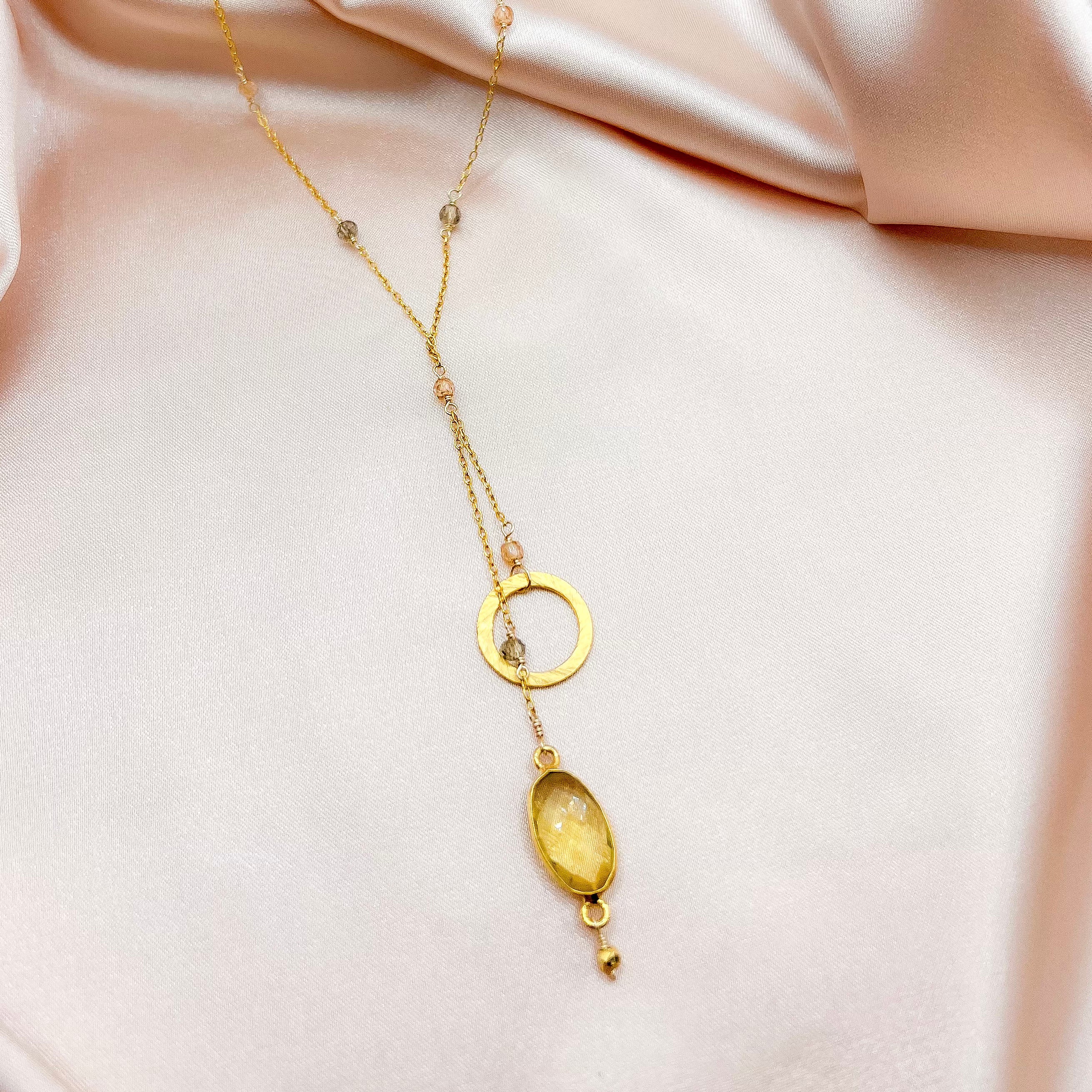 Ballet Necklace with Citrine Gemstone and Elegant Circle Accent
