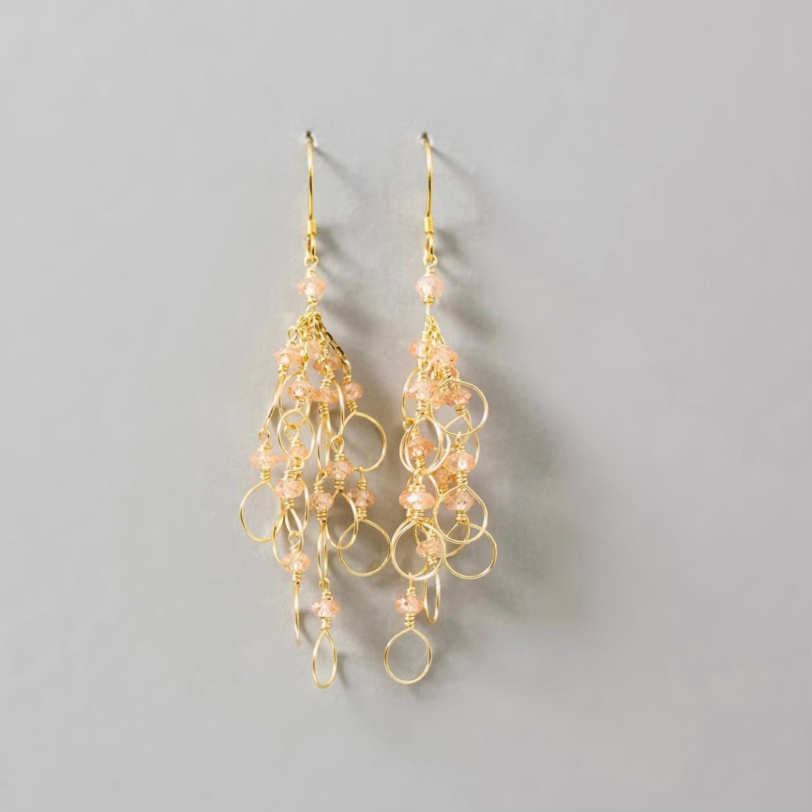 Elegant and Lightweight Design of Chain Loop Earrings with Champagne Quartz