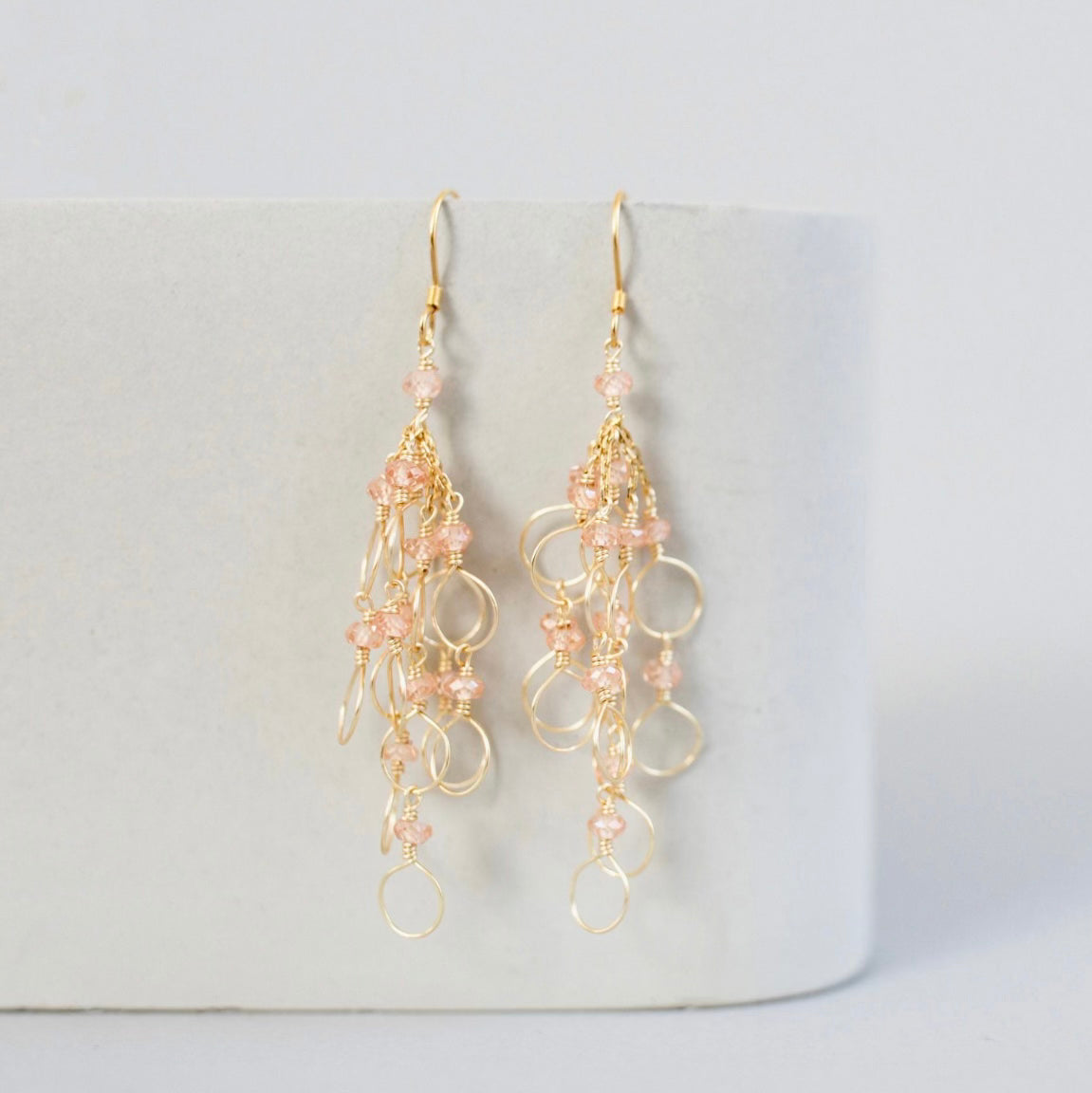 Elegant and Lightweight Design of Chain Loop Earrings with Champagne Quartz