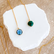 Elegant Gold Layering Pendants with Stunning Stones of London Blue Quartz and Green Onyx