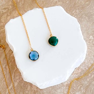Elegant Gold Layering Pendants with Stunning Stones of London Blue Quartz and Green Onyx