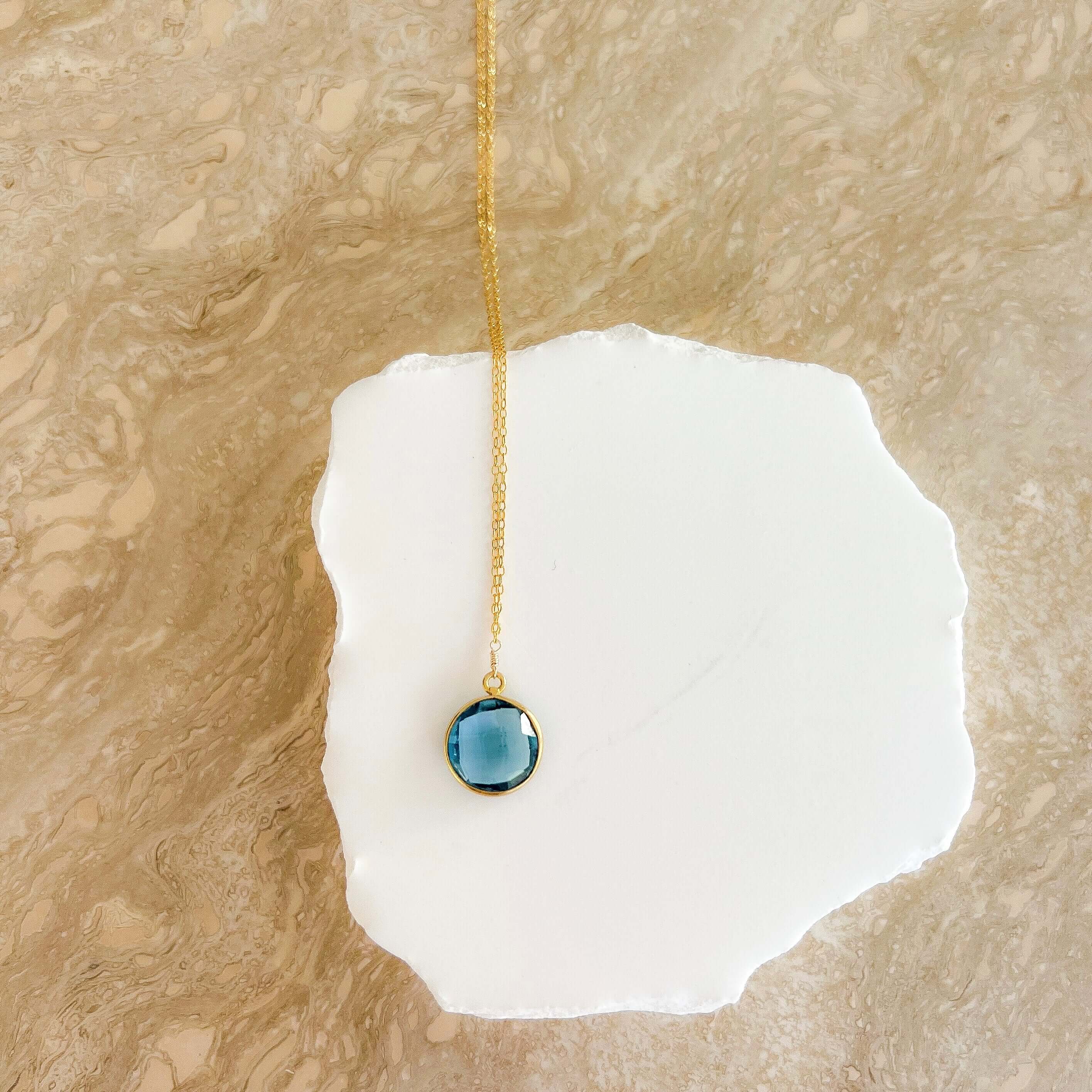 Elegant Gold Layering Pendants with Stunning Stones of London Blue Quartz