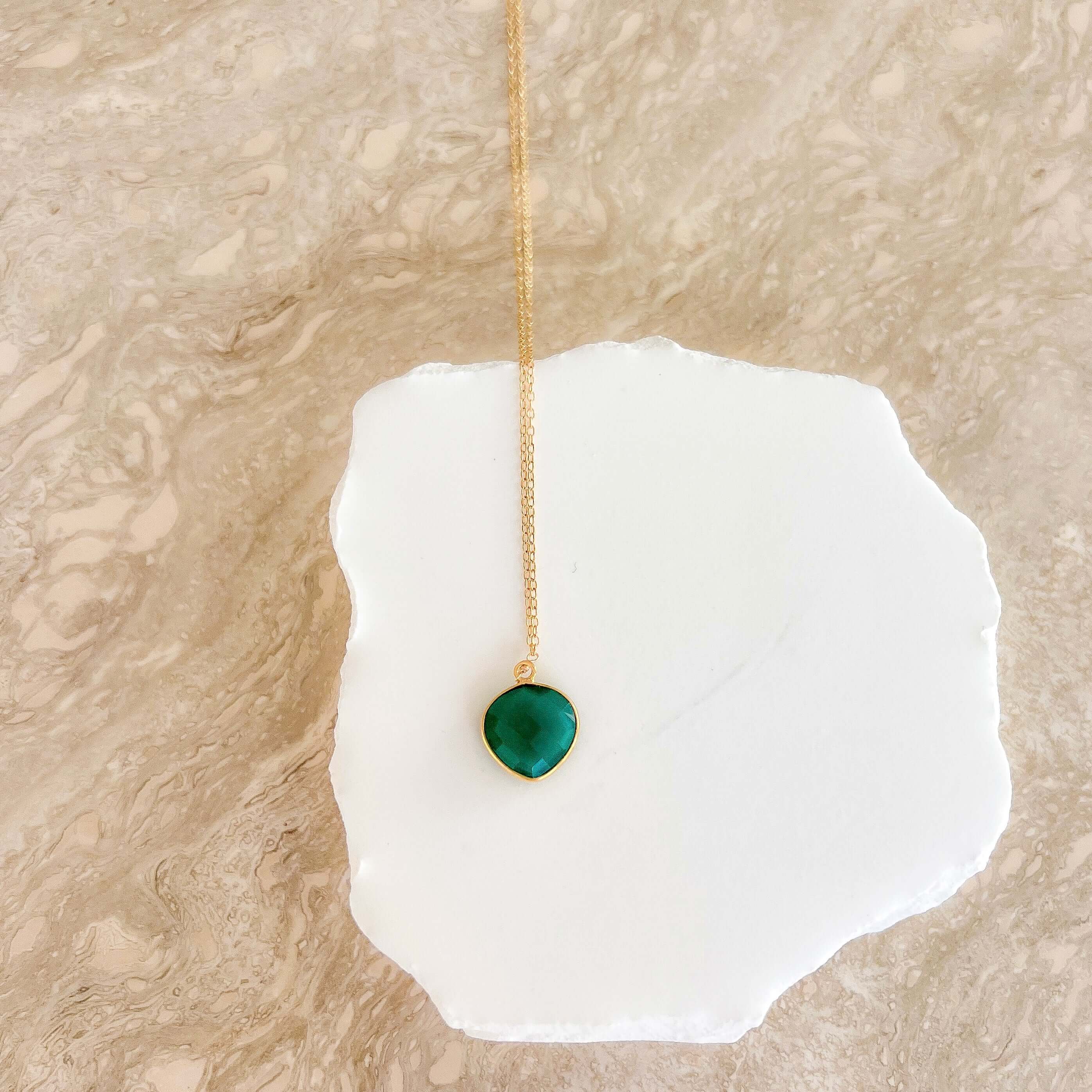 Elegant Gold Layering Pendants with Stunning Stones of Green Onyx
