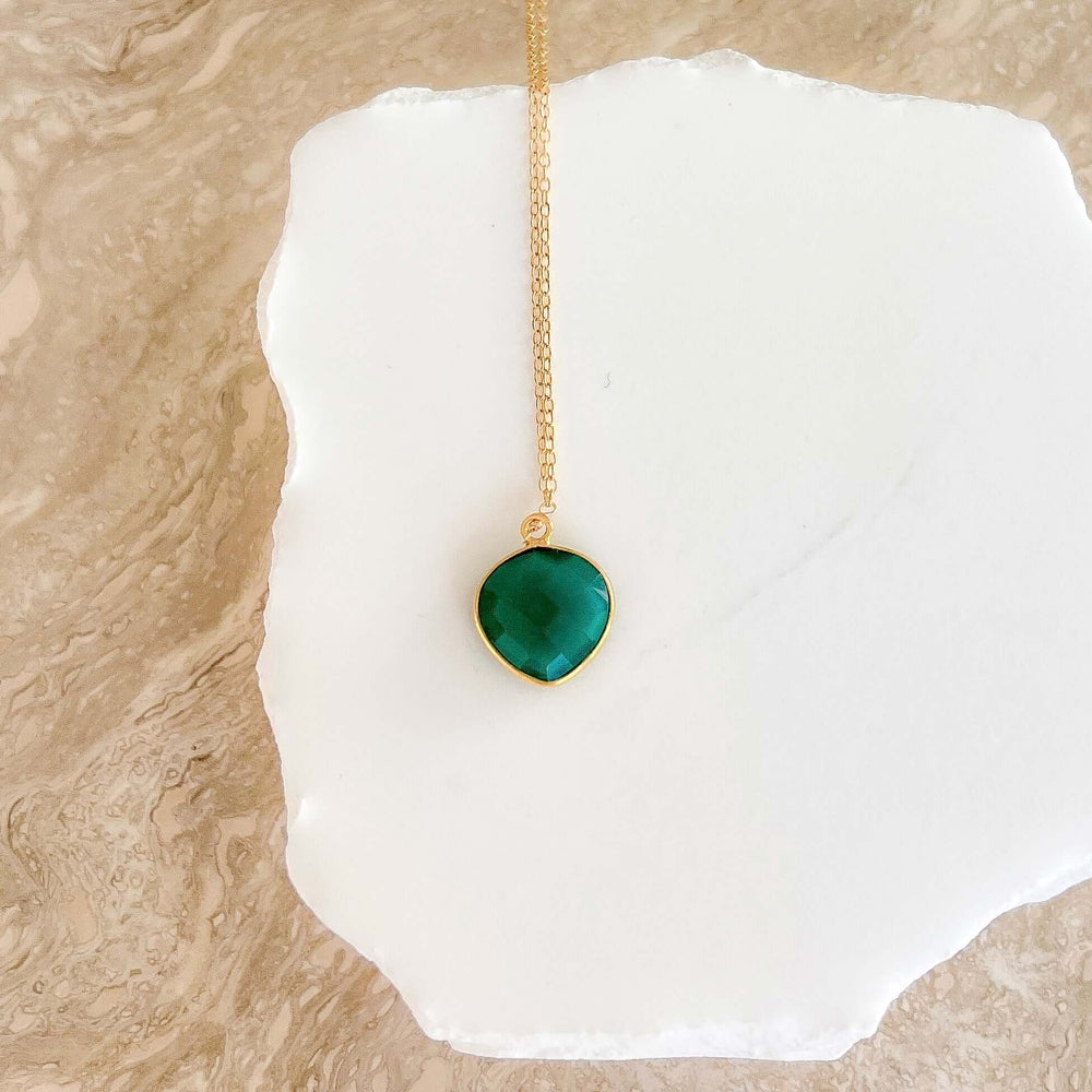 Elegant Gold Layering Pendants with Stunning Stones of Green Onyx