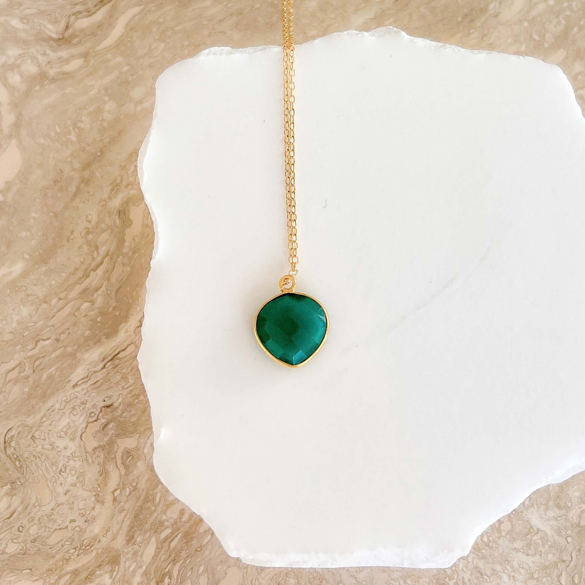 Elegant Gold Layering Pendants with Stunning Stones of Green Onyx