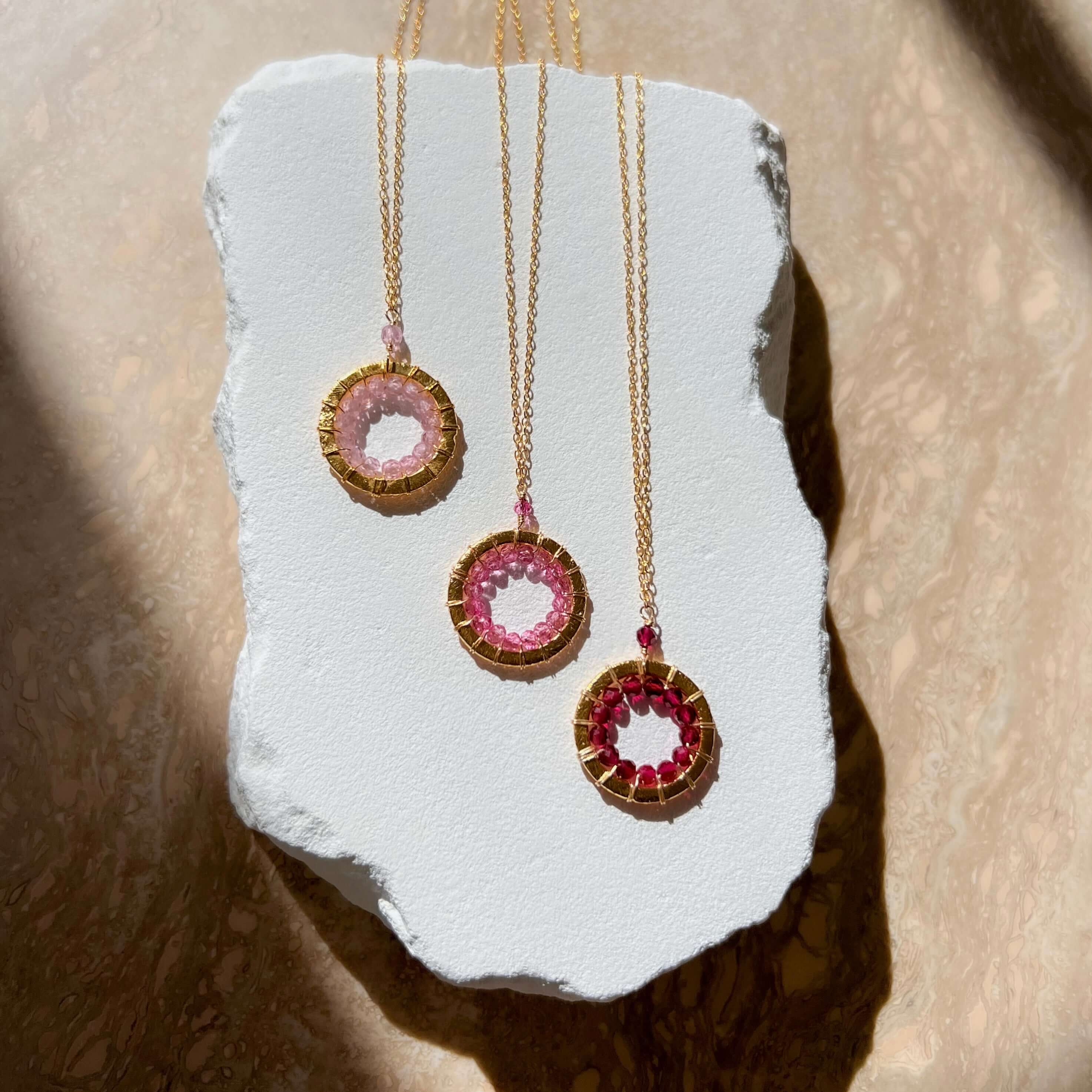Elegant Mini Modern Circle Authentic Gemstones Gold Necklace