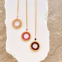 Elegant Mini Modern Circle Authentic Gemstones Gold Necklace