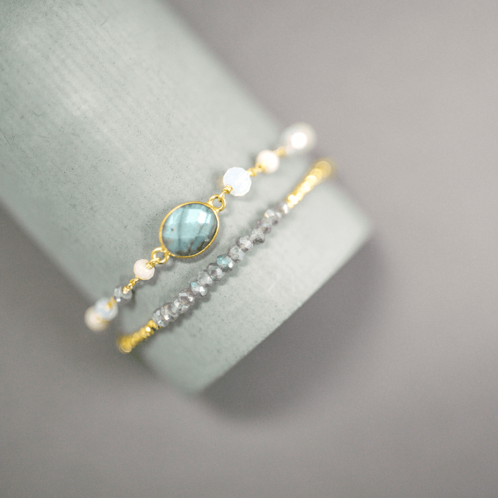 Adjustable Slider Bracelet Set with Labradorite Gems
