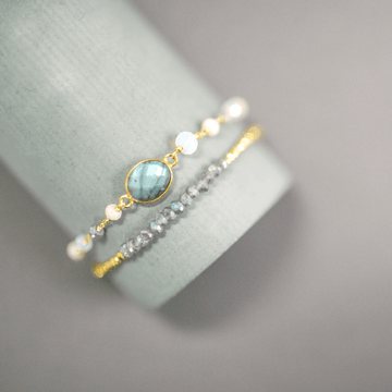 Adjustable Slider Bracelet Set with Labradorite Gems