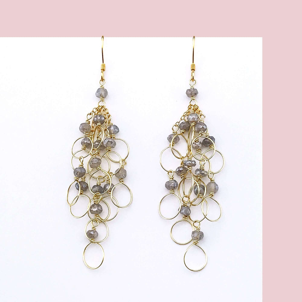 Handmade Labradorite Gold Chain Loop Earrings