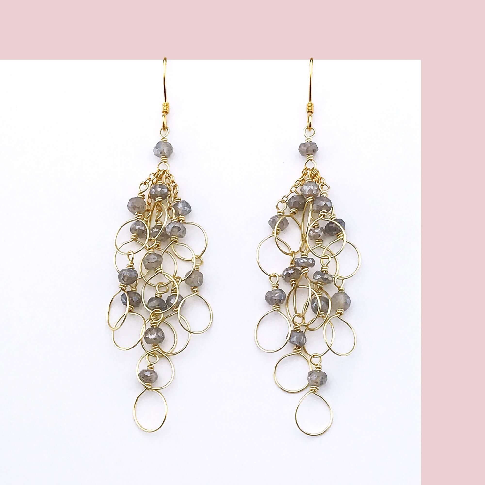Handmade Labradorite Gold Chain Loop Earrings