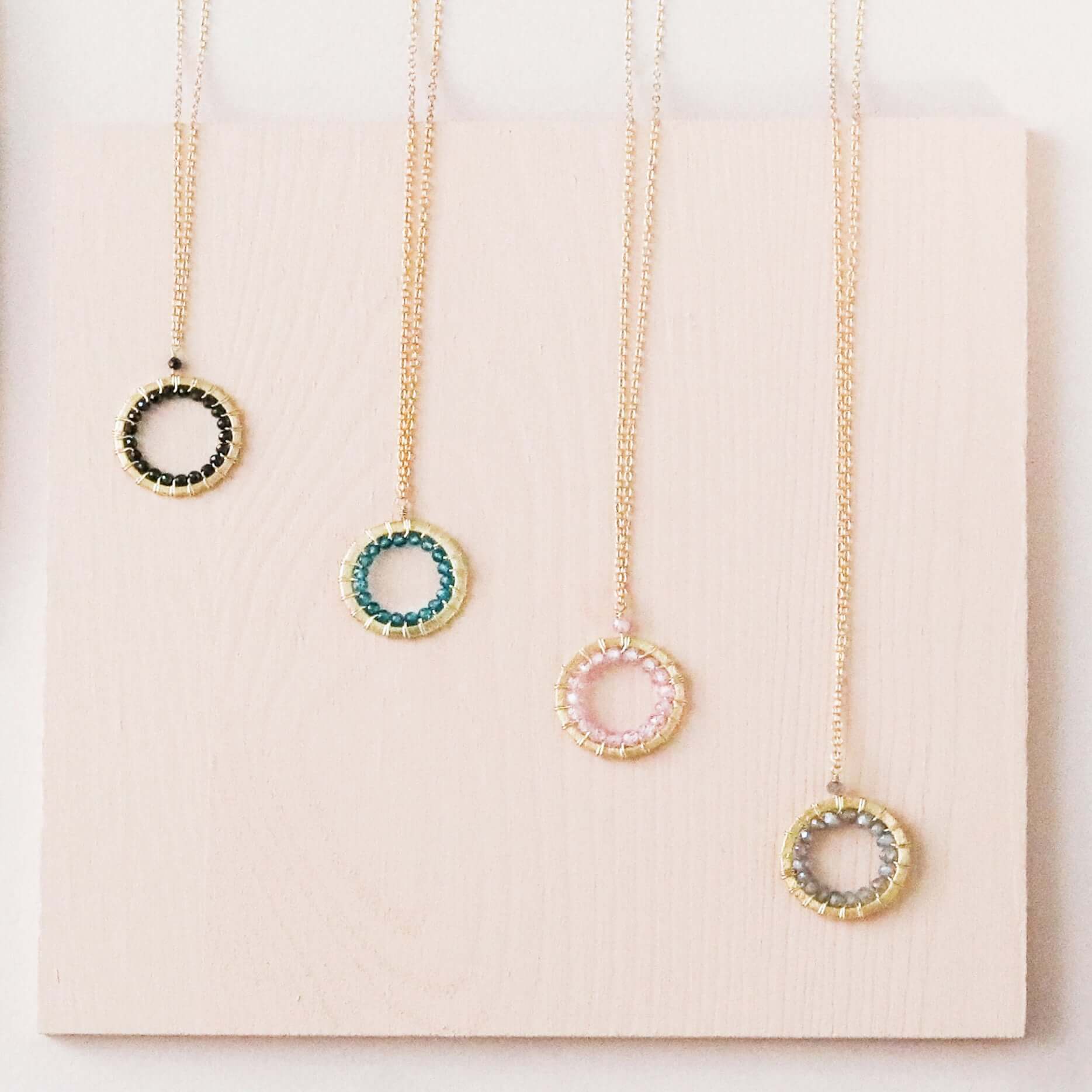 Elegant Mini Modern Circle Authentic Gemstones Gold Necklace