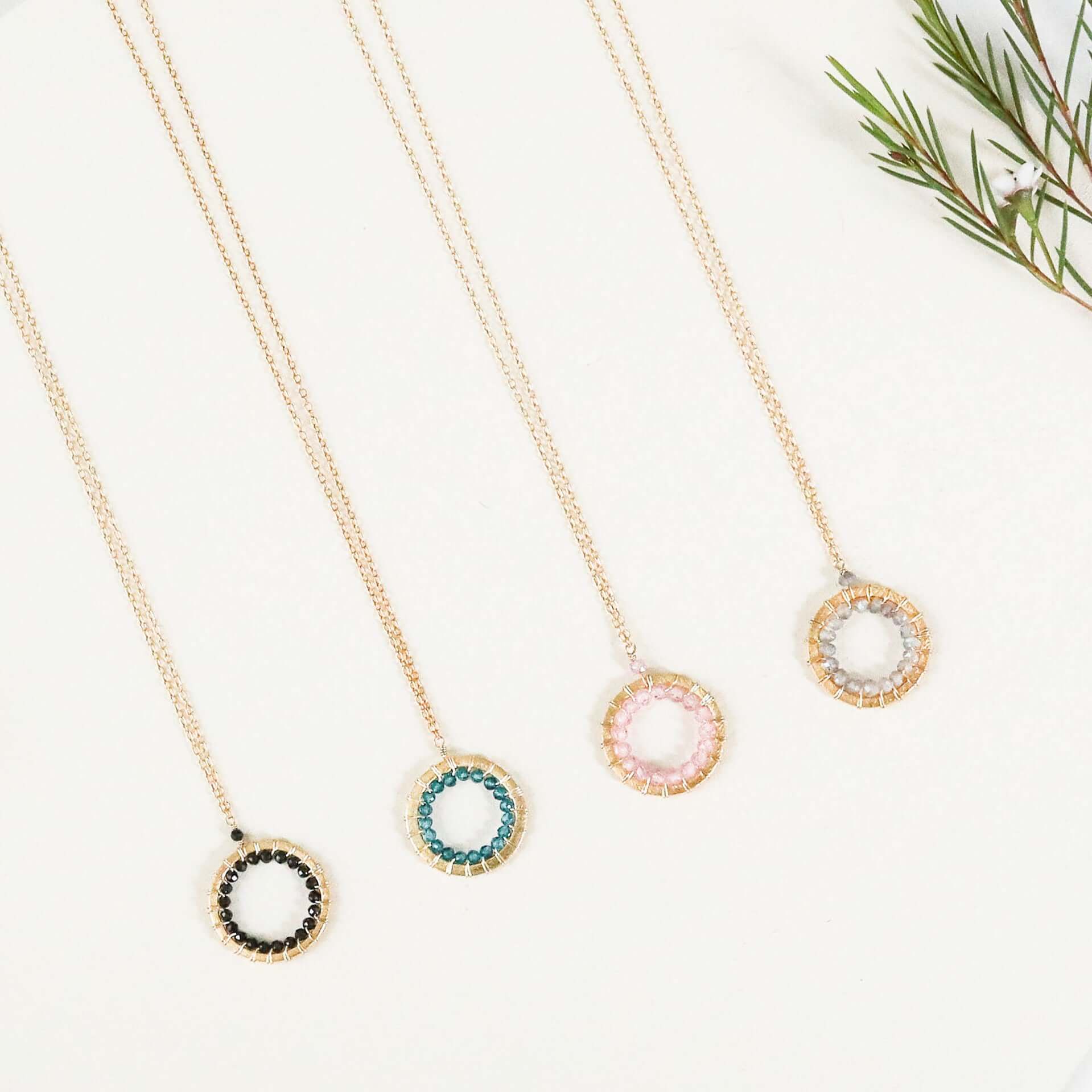 Mini Gemstone Circle Necklace in Shimmering Colorful Gemstones