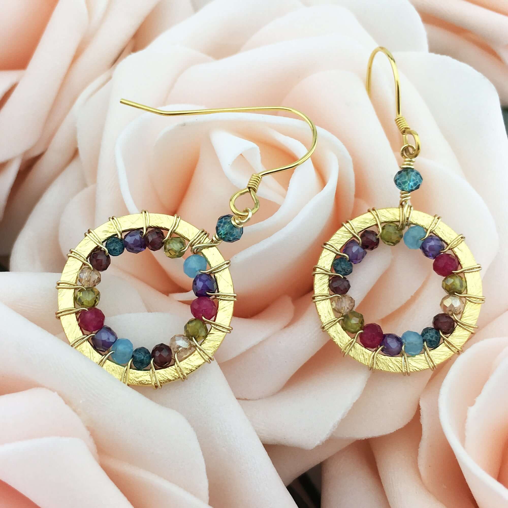 Rainbow Gemstones Classic Mini Hoop Gold Earrings