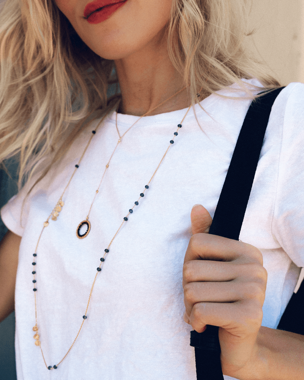 Long Gold Gemstone Layering Chain Necklace