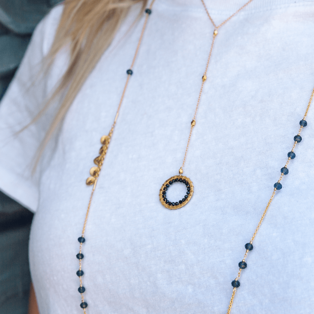 Long Gold Gemstone Layering Chain Necklace