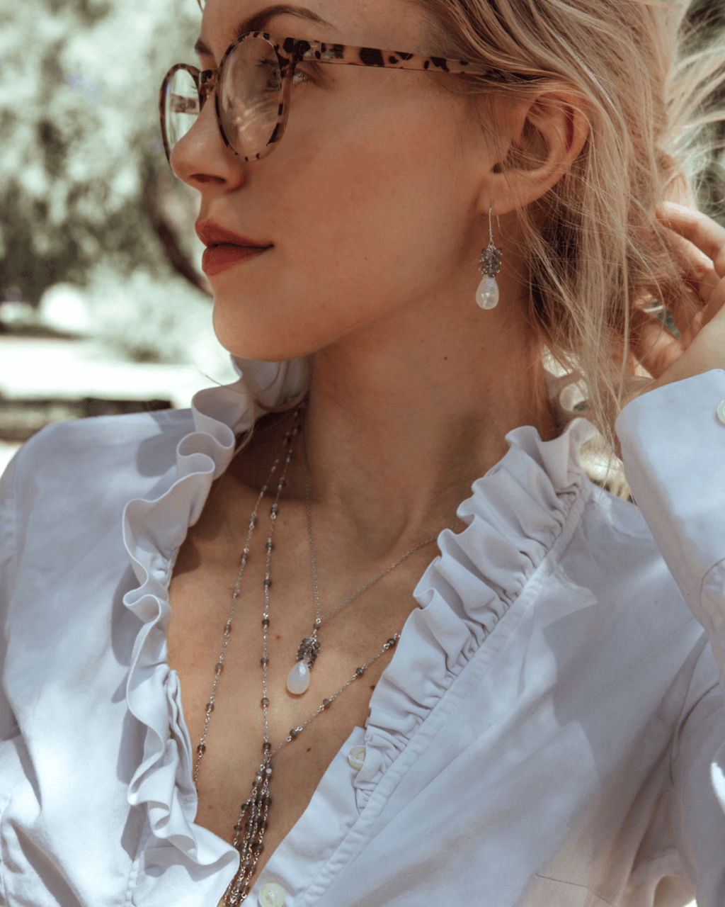 White Chalcedony & Labradorite Silver Tassel Layering Necklace & Earring Kit