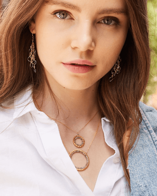 Labradorite Circle Pendant Gold Necklace and earrings