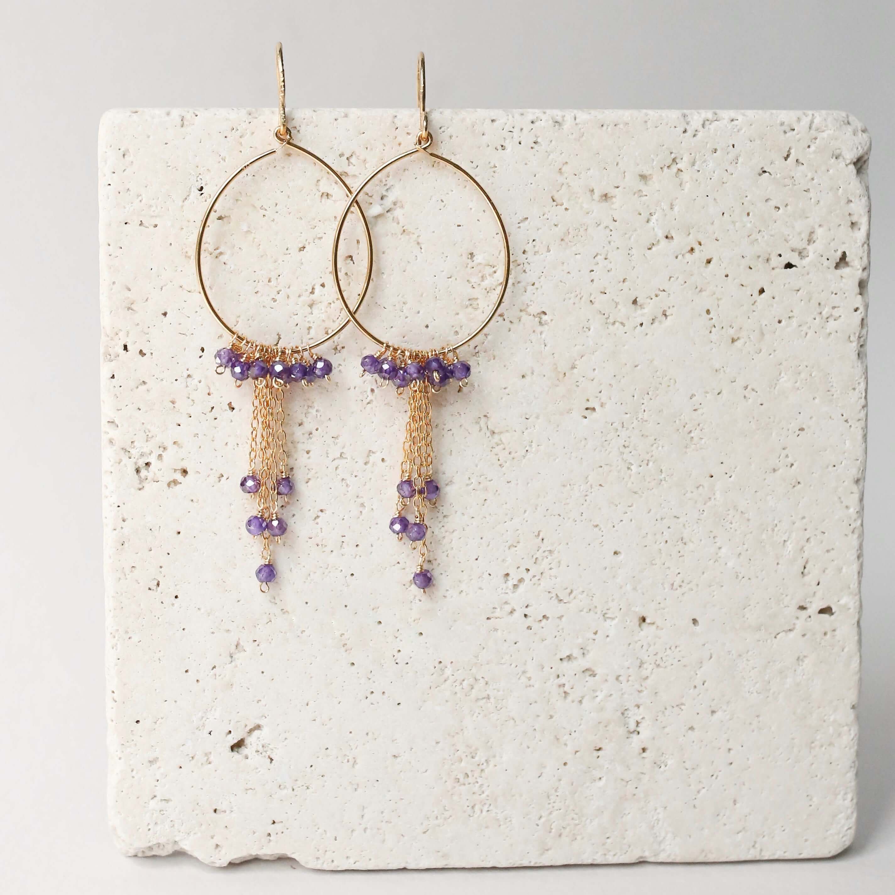 Artisan-Crafted Hoop Earrings with Amethyst Stones