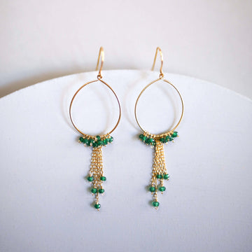 Handmade Green Apatite Swing Hoop Earrings with 14k Gold Plating