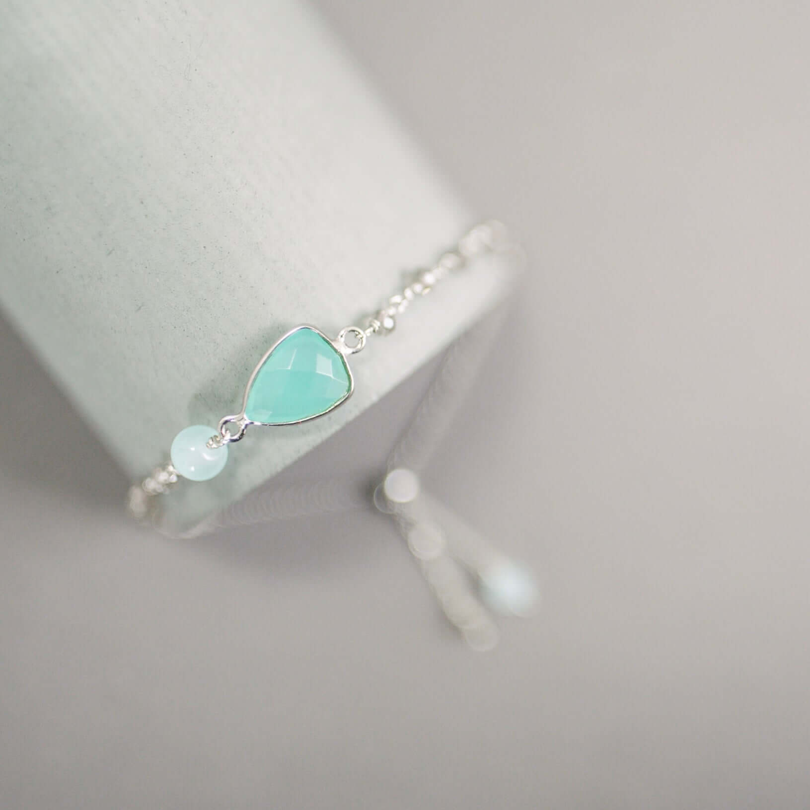 Adjustable and Stackable Bracelet with Aqua Chalcedony Stone