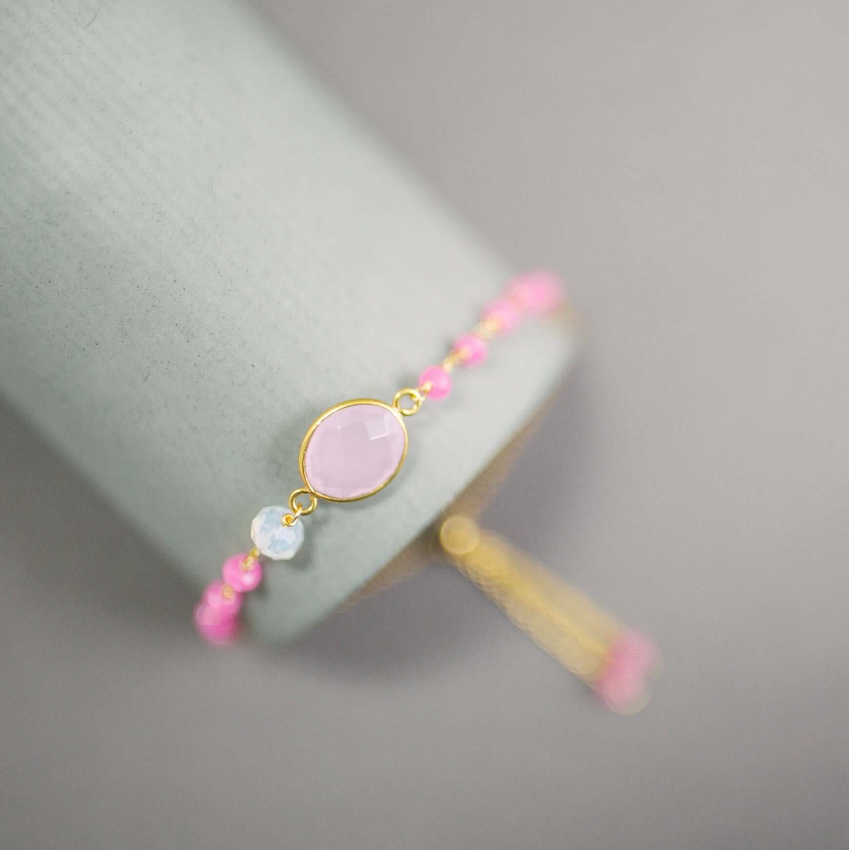 Adjustable Slider Bracelet with Rose quartz and  hot pink quartz Gems