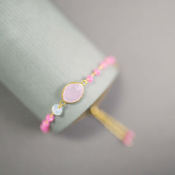 Adjustable Slider Bracelet with Rose quartz and  hot pink quartz Gems