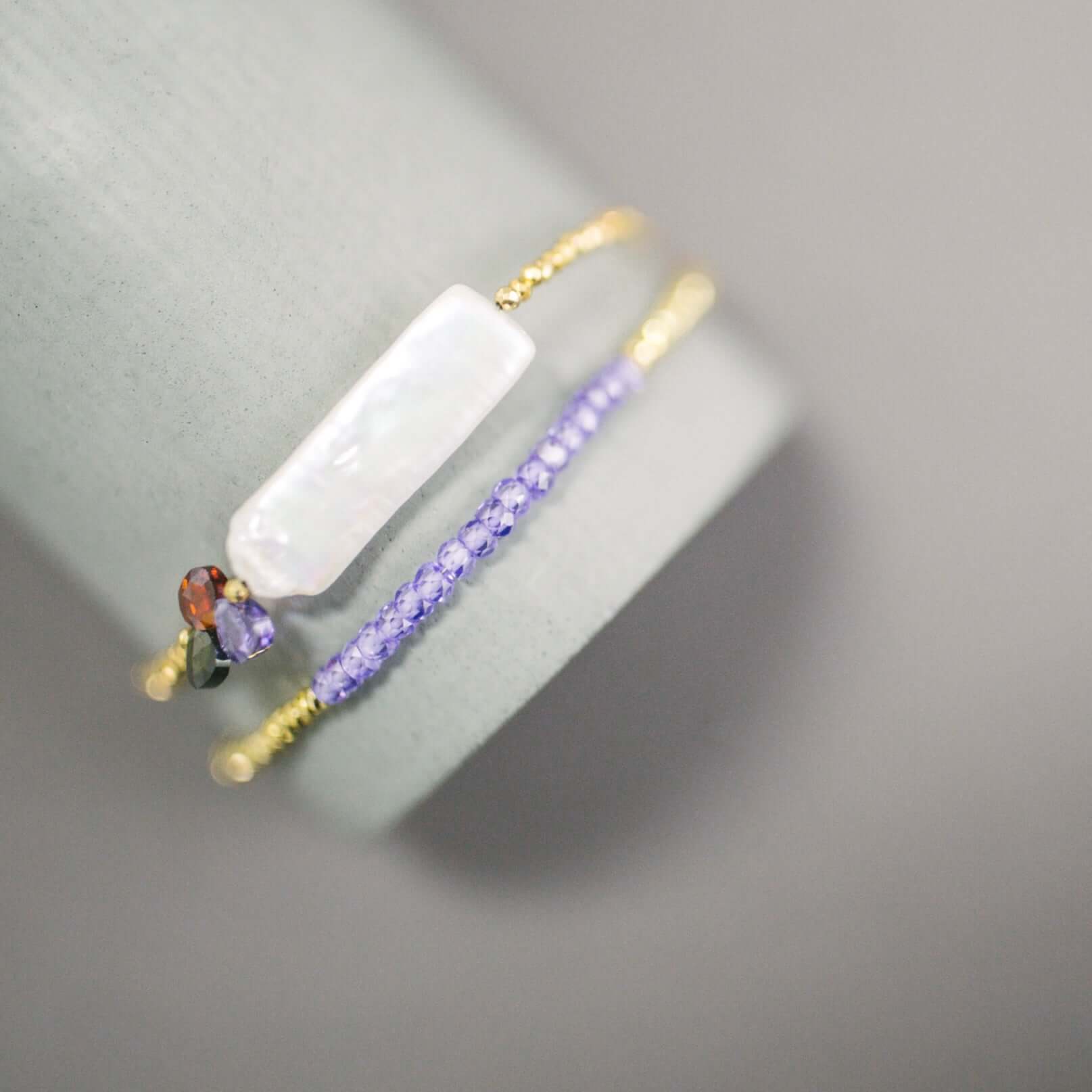 Two delicate Amethyst Gold Adjustable Bracelet