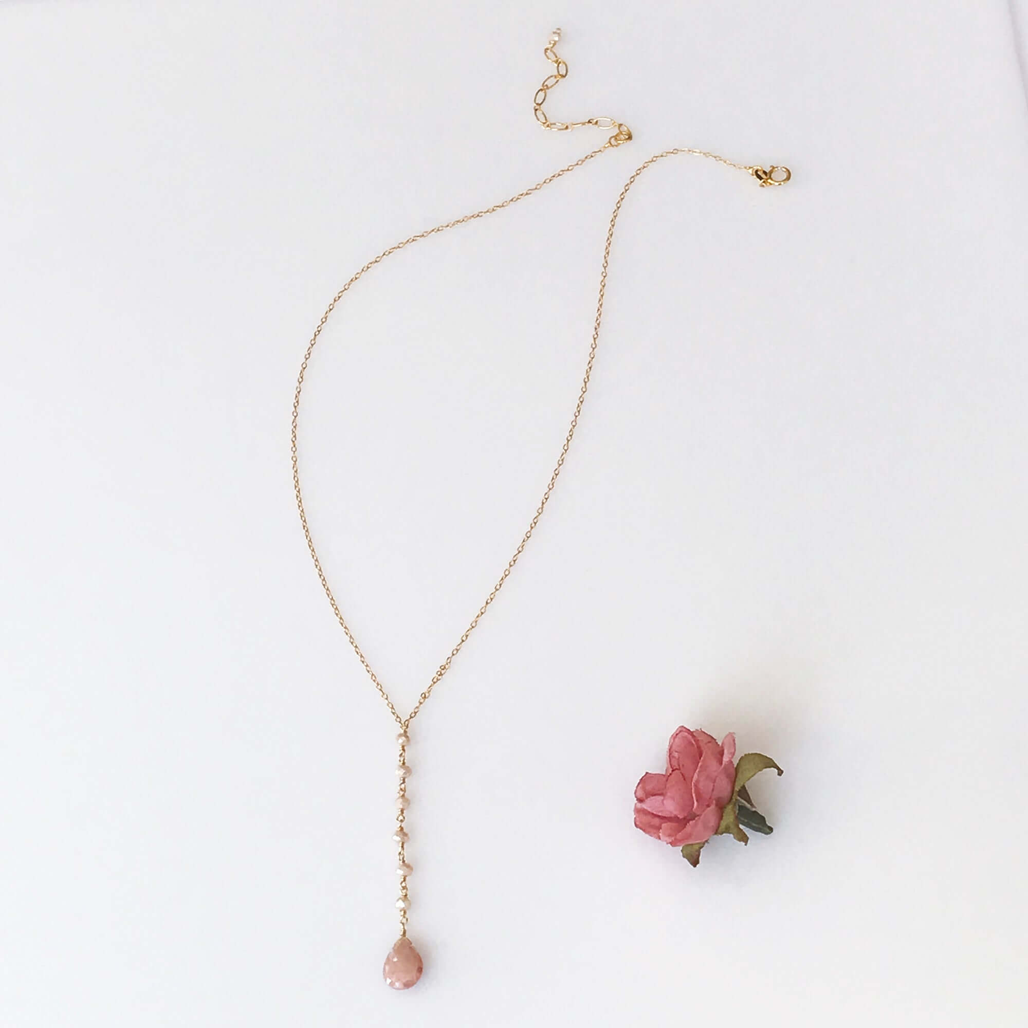 Gold Plated Necklace with Peach Moonstone