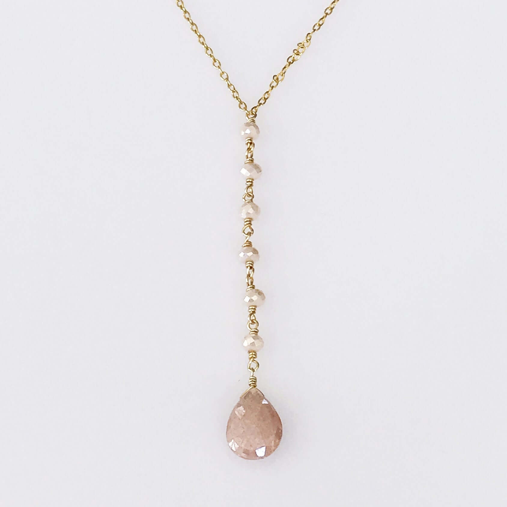 Gold Plated Necklace with Peach Moonstone