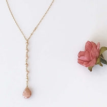 Gold Plated Necklace with Peach Moonstone 