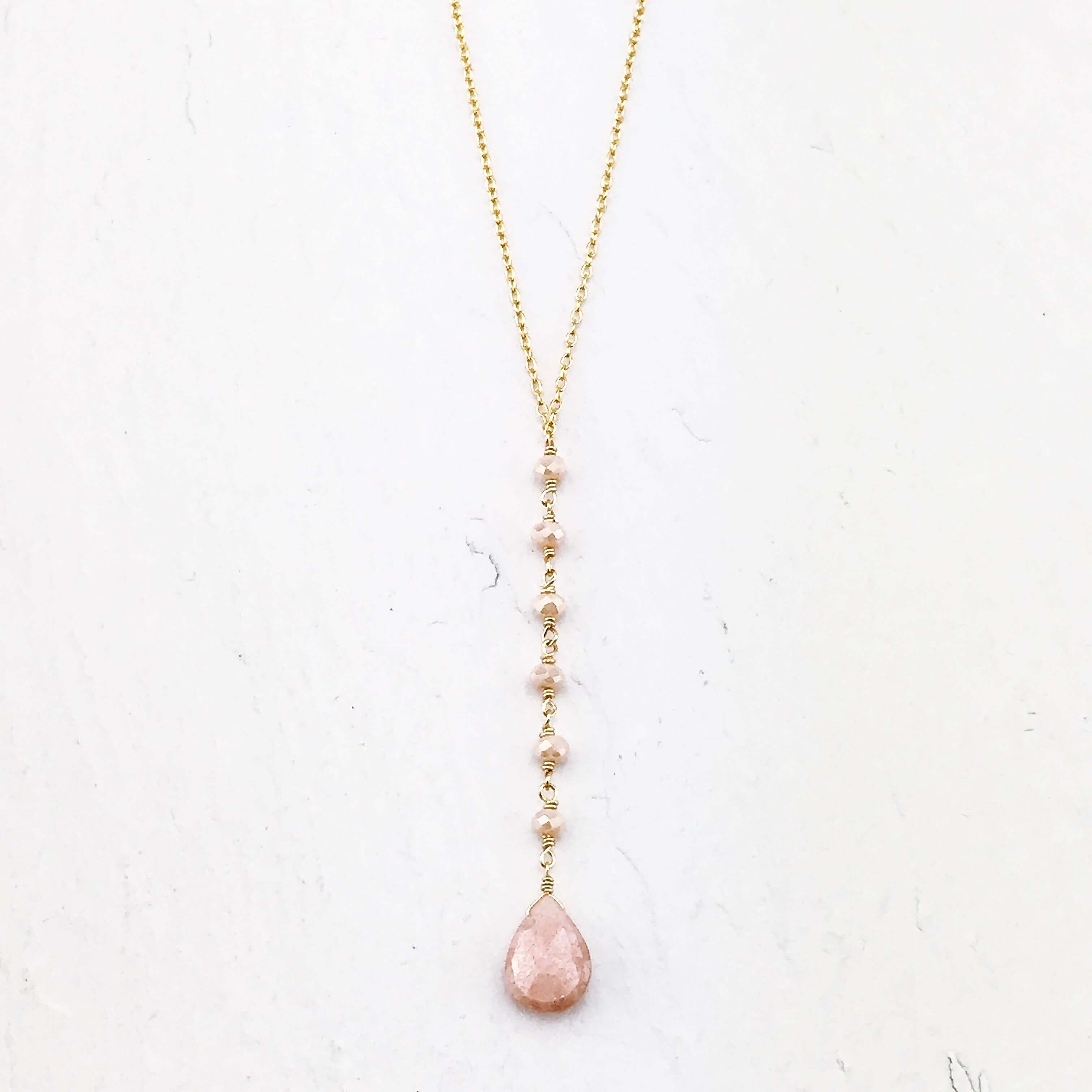Gold Plated Necklace with Peach Moonstone
