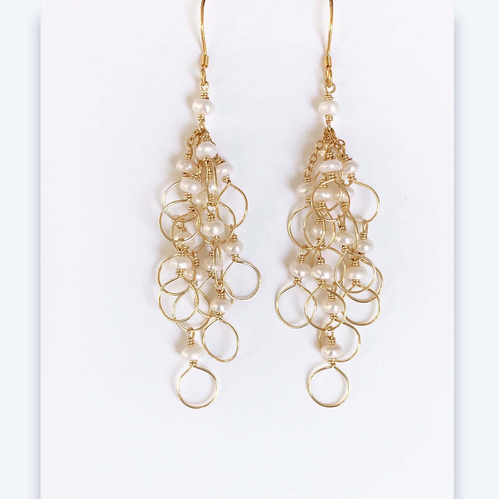 Handmade Freshwater Pearls Gold Chain Loop Earrings