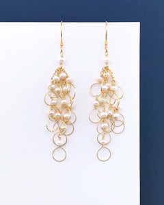 Handmade Freshwater Pearls Gold Chain Loop Earrings