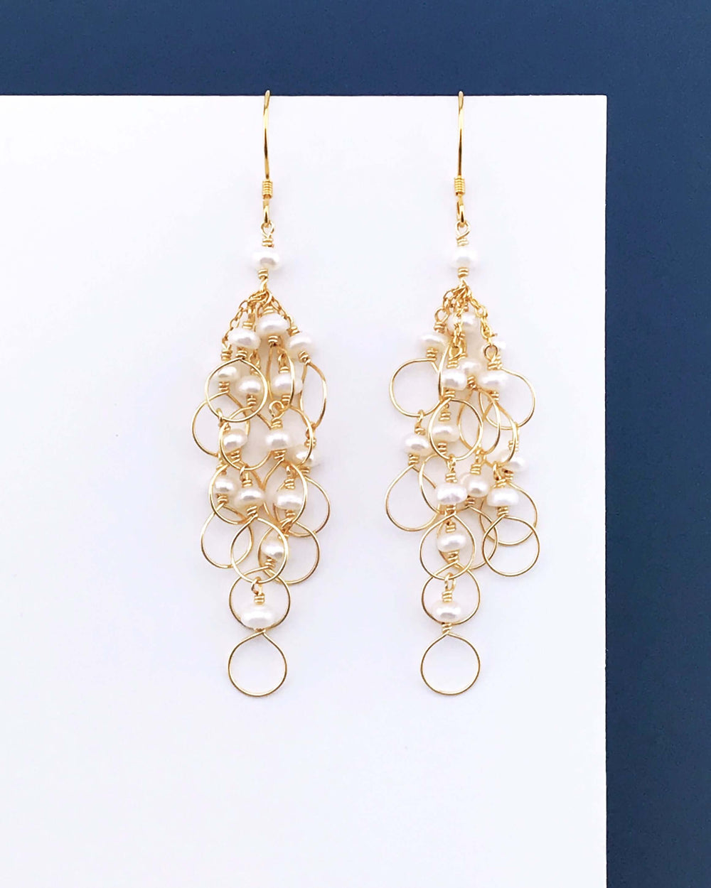 Handmade Freshwater Pearls Gold Chain Loop Earrings