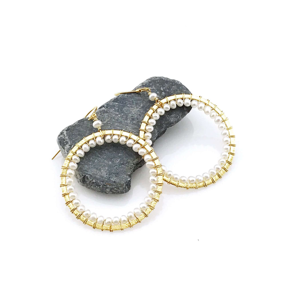 Freshwater Pearl  Classic Hoop Gold Earrings