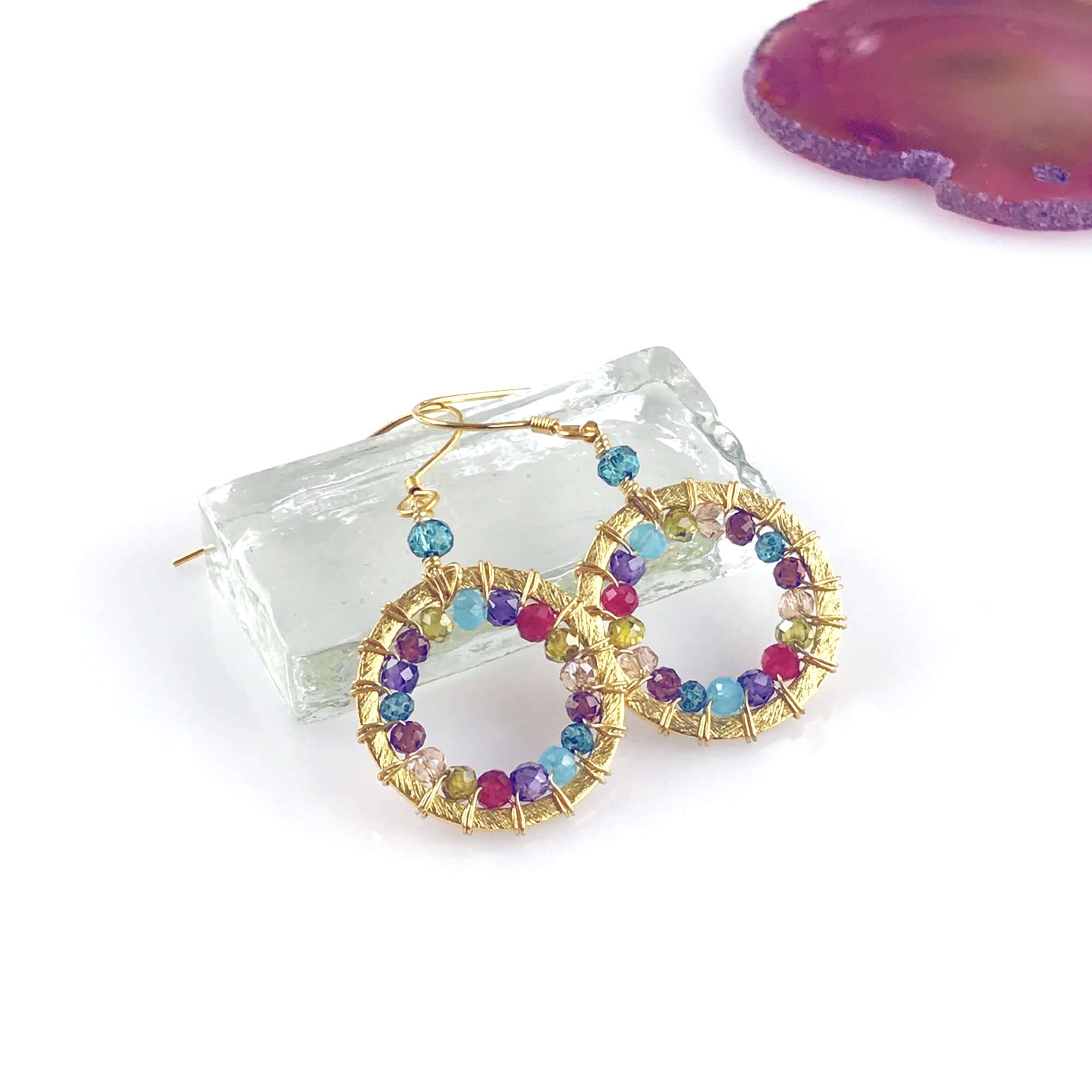 Rainbow Gemstones Classic Mini Hoop Gold Earrings