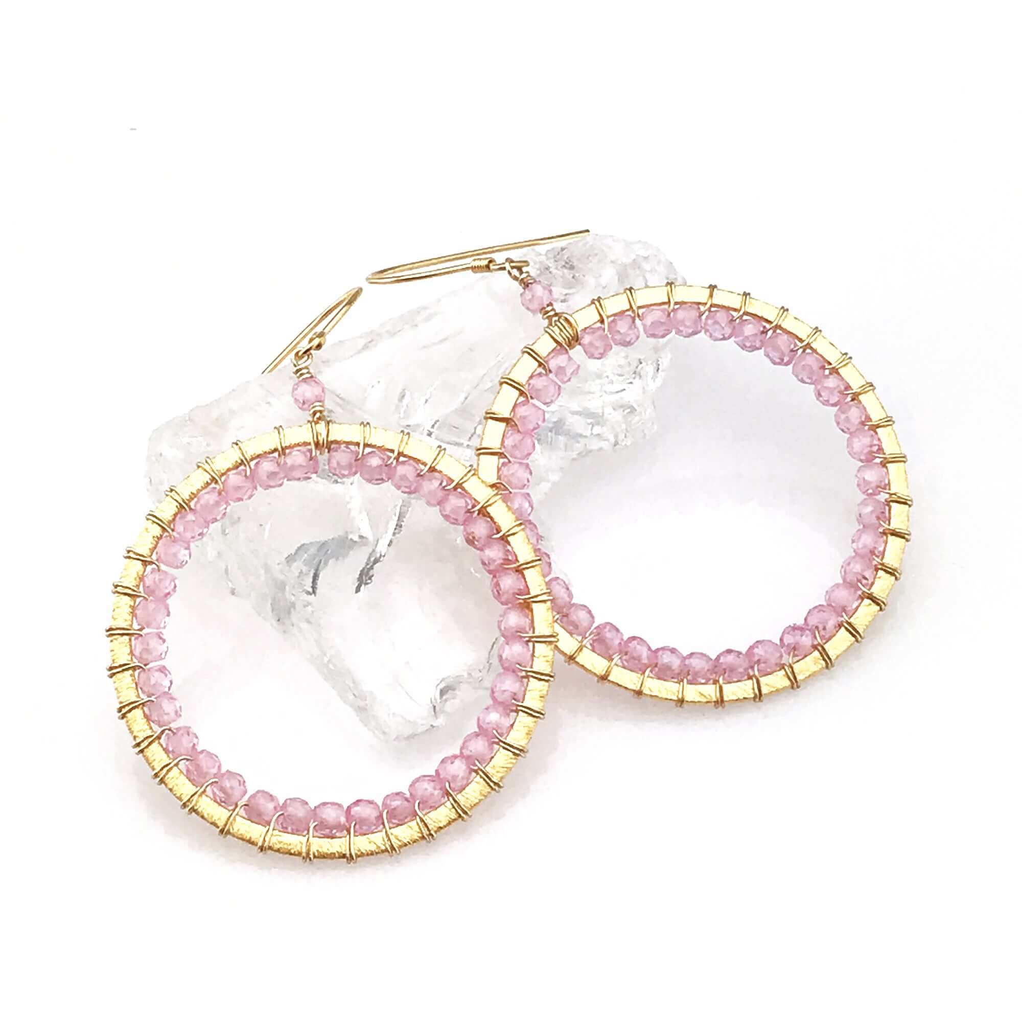 Elegant Modern Circle Rose Quartz Earrings 