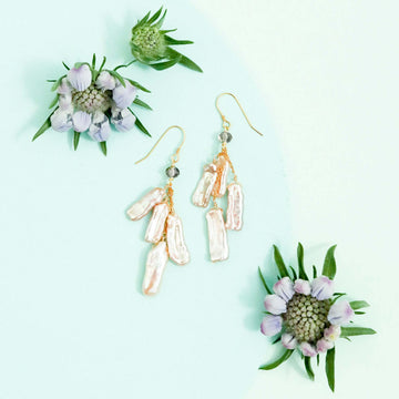 Blush Pearl Dangle in a Gold Earrings 