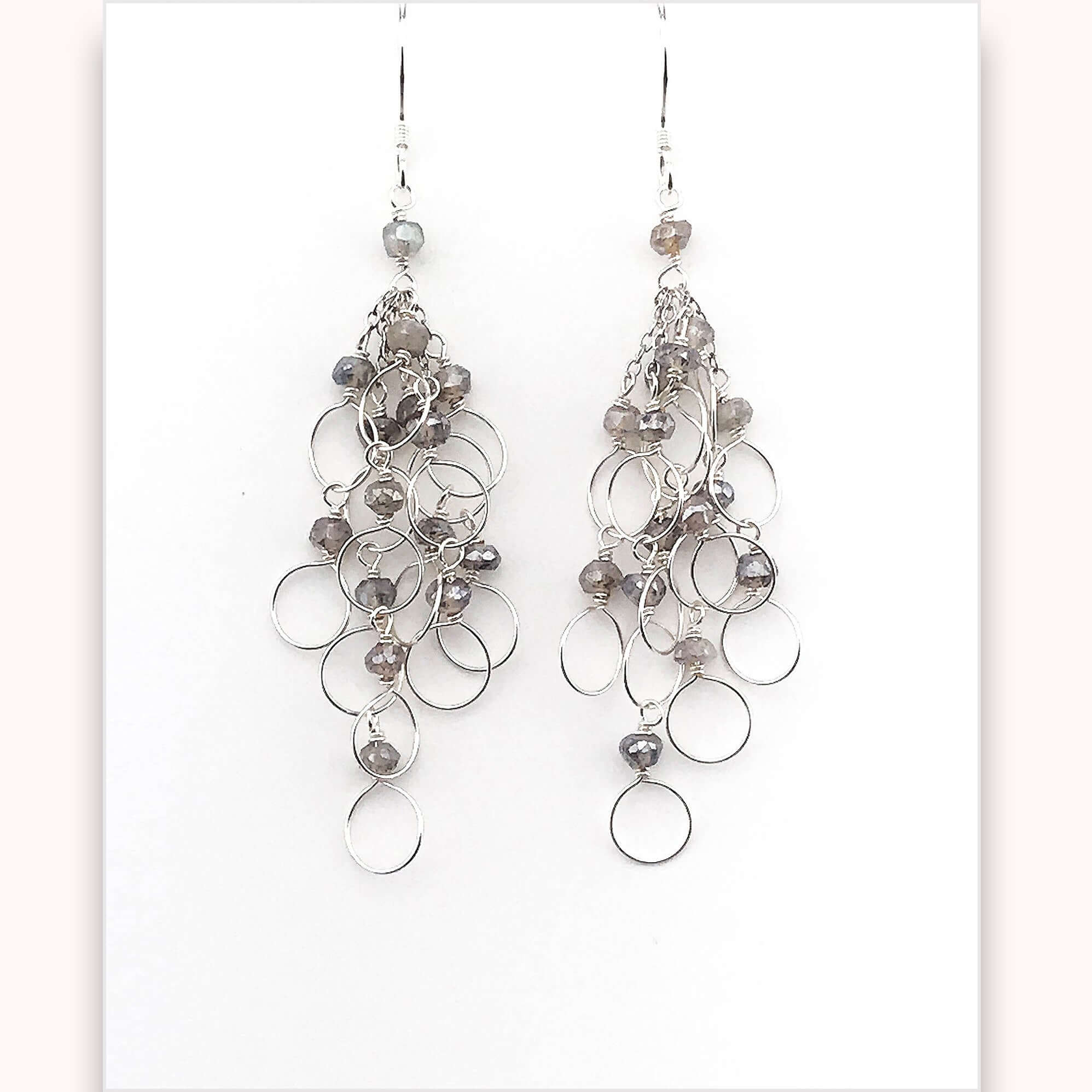 Handmade Labradorite Silver Chain Loop Earrings
