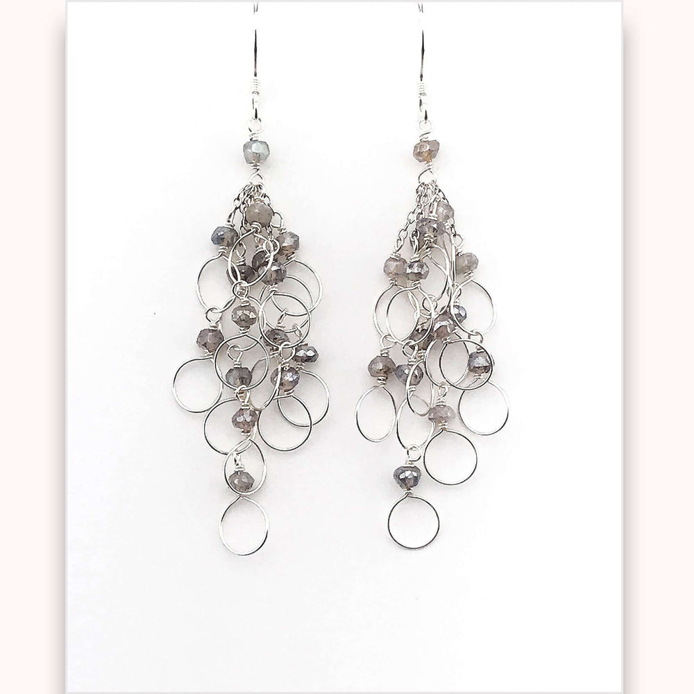 Handmade Labradorite Silver Chain Loop Earrings