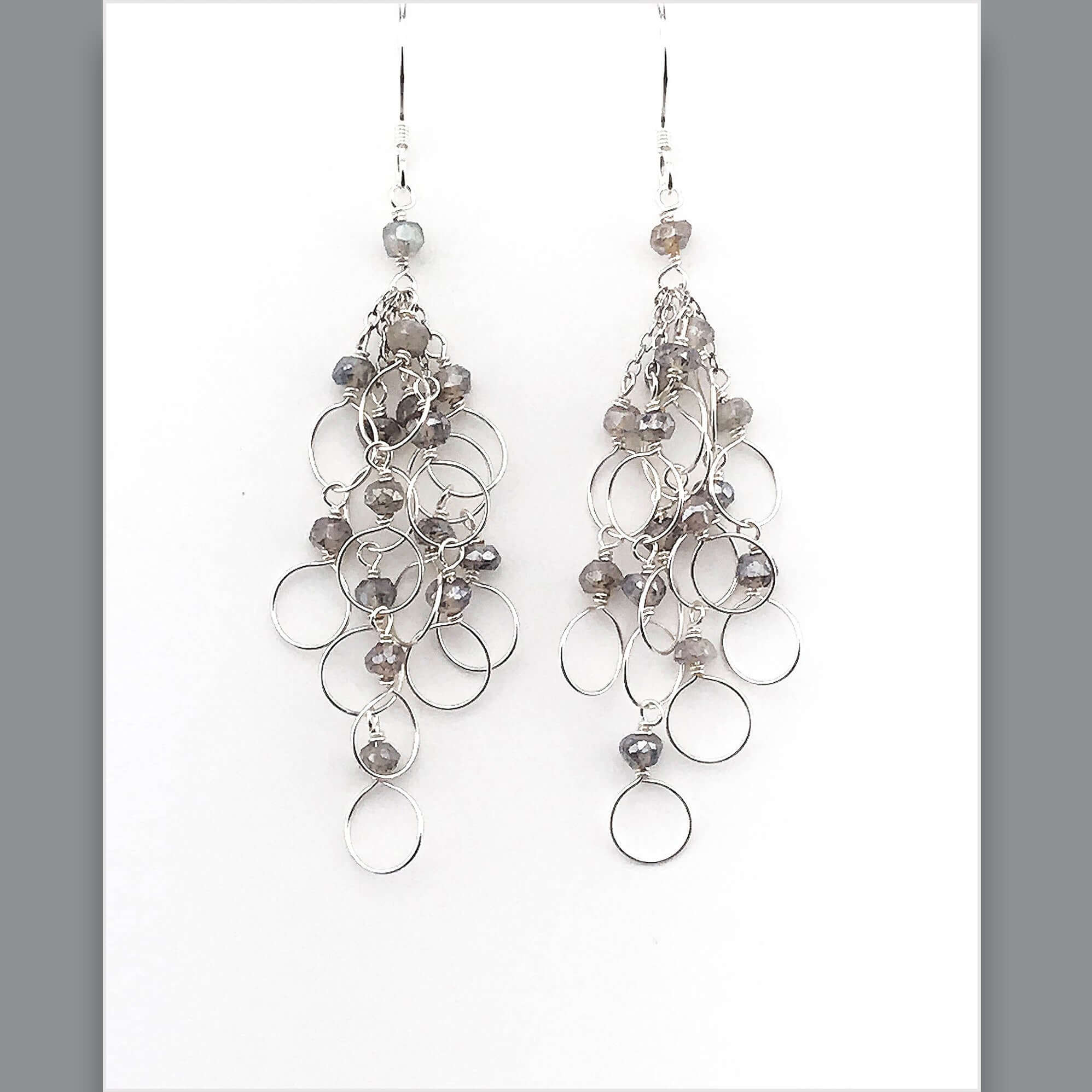 Handmade Labradorite Silver Chain Loop Earrings