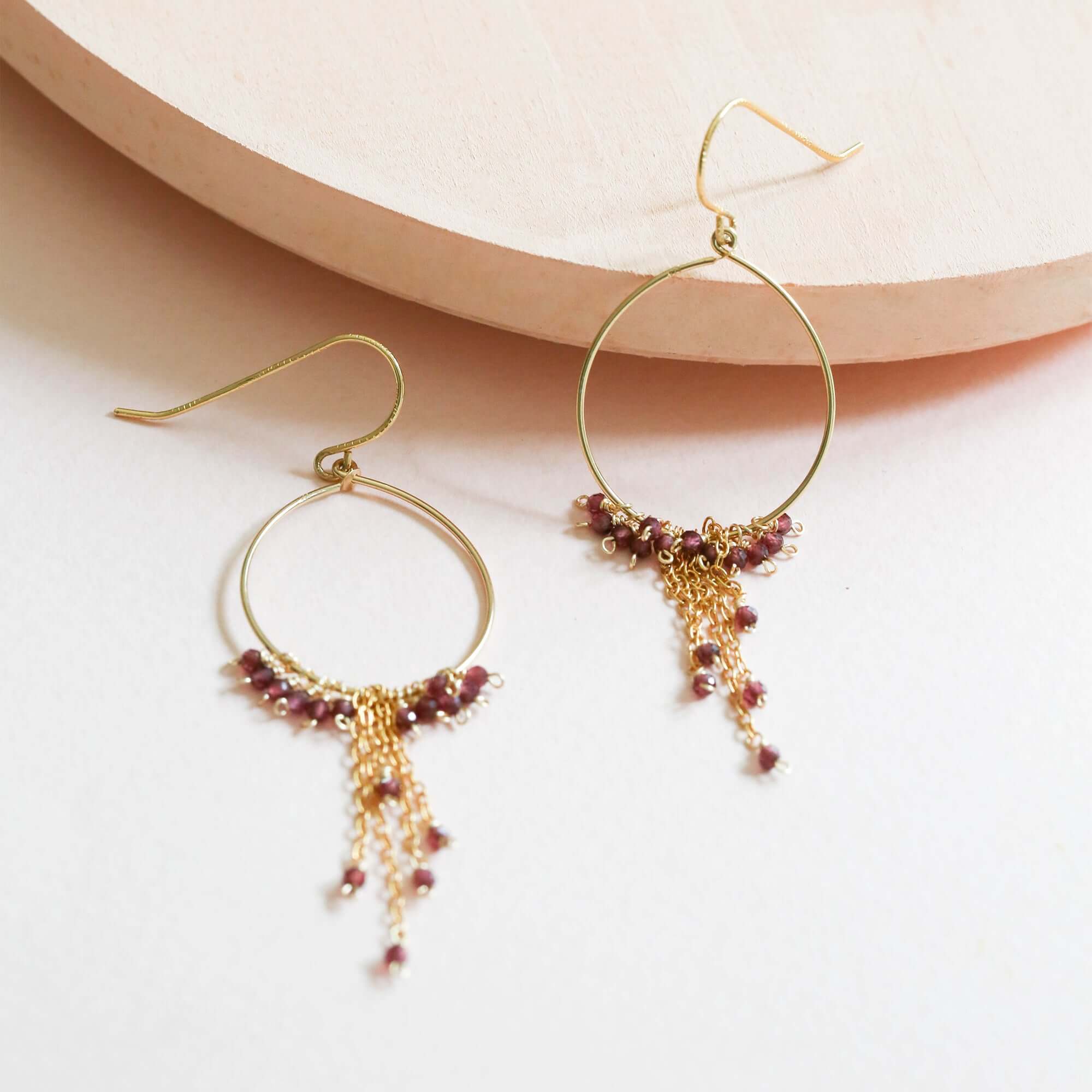 Lightweight Hoop Earrings Dangle with Radiant Garnet Gemstone Accents