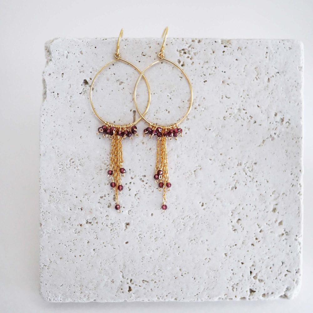 Lightweight Hoop Earrings Dangle with Radiant Garnet Gemstone Accents